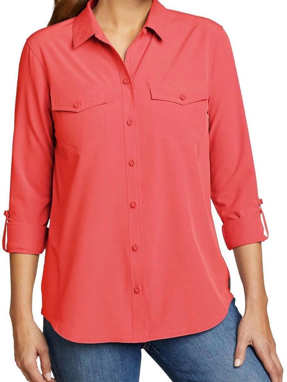 Eddie Bauer FreeShade Utility Shirt XL Coral Pink UPF 50+ Travel Outdoor